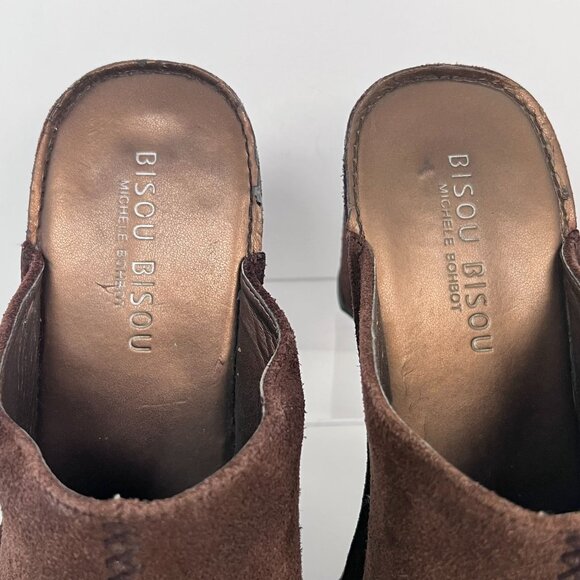 Brown Leather Suede Square Toe Mule High Heel Sz 8.5M Slip On Bisou Bisou - Picture 5 of 14
